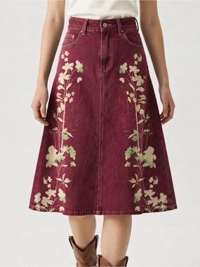 Women’s Red Floral A-Line Skirt